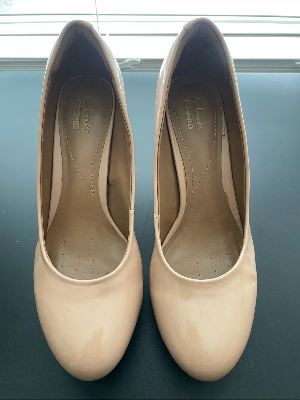 Clarks Nude Patent Round-Toe Heels